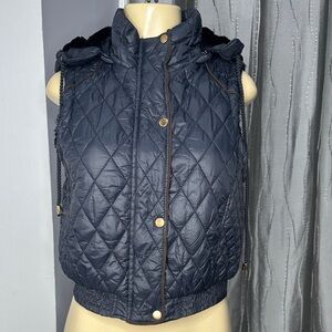 Haute Monde Los Angeles Vest Sz M Black  Quilted Hooded Fleece Lined Full Zip